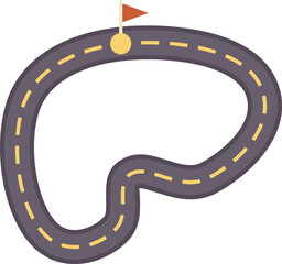 Poster - Winding road is leading to a finish line marked by a flag, symbolizing the concept of achieving a goal