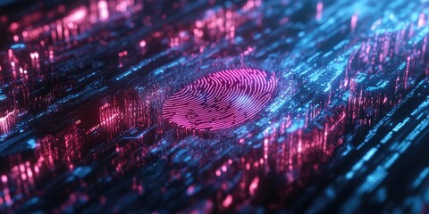 Fototapete - futuristic digital processing of biometric identification fingerprint scanner. concept of surveillance and security scanning of digital programs cyber futuristic applicat