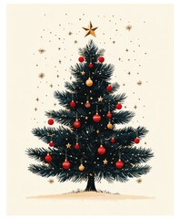 Wall Mural - Vintage christmas tree standing in the snow