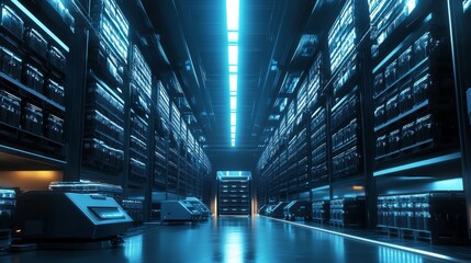 Leinwandbilder - A futuristic warehouse with robotics automating inventory management and smart technology optimizing operations in real-time