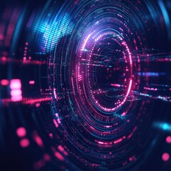 Wall Mural - vibrant digital abstract design featuring glowing rings and dynamic light patterns, ideal for techno