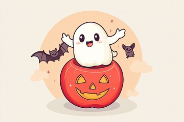 Sticker - a ghost sitting on top of a pumpkin