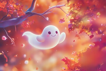 Poster - a ghost floating in the air next to a tree