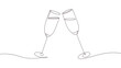 © Наталья Дьячкова - Two Wine Glasses Continuous One Line Drawing. Abstract Minimal Black Line Art Drawing Of Champagne Glasses. Vector Holiday Illustration for Minimalistic Design.