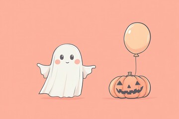 Sticker - a ghost and a balloon on a pink background