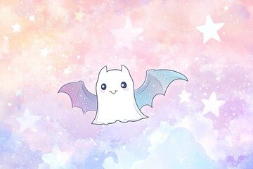 Sticker - a cartoon bat flying in the sky with stars