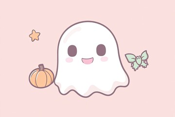 Canvas Print - a ghost with a pumpkin on a pink background