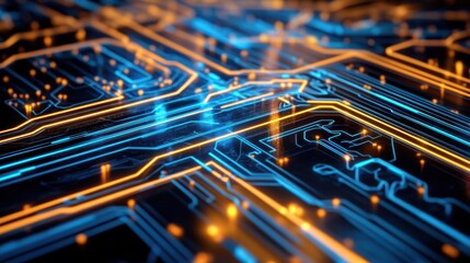 Futuristic data grid with glowing lines and nodes, concept of digital infrastructure and data flow