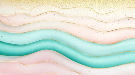 Wall Mural - soft pastel waves with golden glitter flowing through, creating a dreamy and elegant abstract backgr
