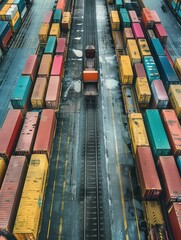 Aufkleber - Containers are being loaded from a truck onto a train in a busy transport yard, highlighting dynamic logistics operations. Generative AI