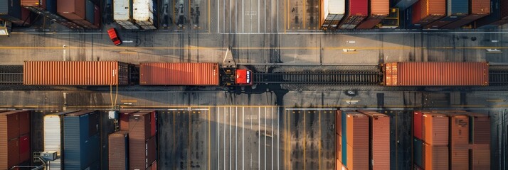 Aufkleber - Containers are being transferred from a nearby truck onto a train at a freight terminal, showcasing transportation integration. Generative AI