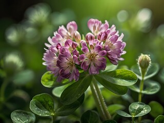 Close-up photo of clover flowers taken in the garden next to the house