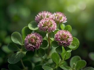 Close-up photo of clover flowers taken in the garden next to the house