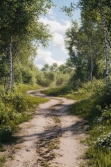 Poster - Dirt Road Surrounded by Trees and Grass