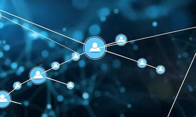 Wall Mural - abstract blue background with digital network connections and glowing dots on a dark gradient for te