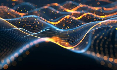 Sticker - abstract digital background with glowing connections and network elements, representing global conne