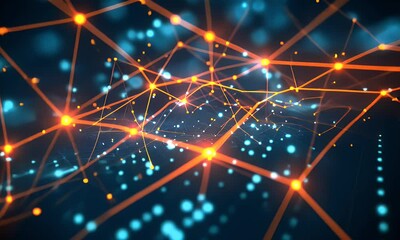 Sticker - abstract digital background with glowing connections and network elements, representing global conne