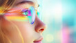 © Nano Photos - A close-up of a person wearing glasses reflecting vibrant rainbow colors, set against a softly blurred, colorful background.