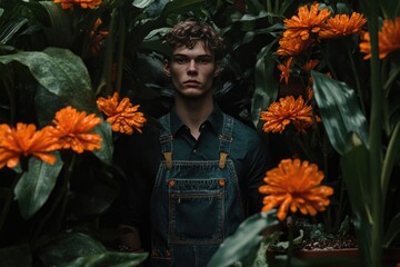 Wall Mural - Man in Orange Flower Field