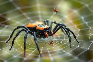 Robot Spider A robot spider spinning a web catching insects
