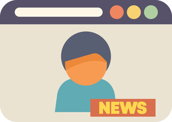 This colorful vector illustration shows a news website displaying breaking news with a reporter on screen