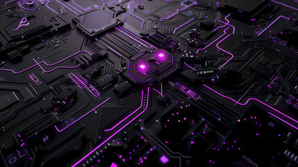 Abstract dark purple technology microchip background illustration design.