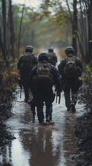 Canvas Print - Soldiers in muddy terrain