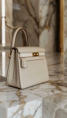 Sticker - Luxury Handbag with Gold Accents on Marble Surface for Premium Design and Fashion Display