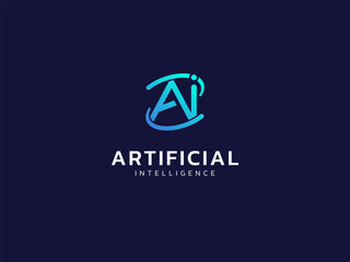 Wall Mural - artificial intelligence with letter ai and curved shapes technology analysis logo vector design conc