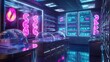 © Siriroj - Retro Futuristic Genetic Memory Bank Vibrant Neon Lit Laboratory of Nostalgic DNA Samples
