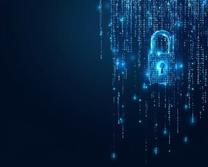 Blue digital background with a padlock symbol and binary code for a security concept vector illustration design, data protection design