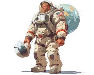 Wall Mural - astronaut in space suit holding helmet with earth in background