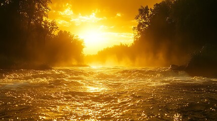 Wall Mural - Dynamic Waves Breaking at Sunrise in Serene Landscape