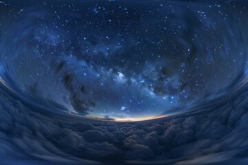 360 degree panoramic view of night sky featuring Milky way stars and clouds Perfect for 3D graphics games and aerial drone shots