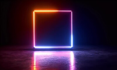 Wall Mural - abstract background with neon square glowing lights shape.