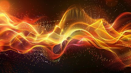 Dynamic abstract digital background with undulating waves and luminous particles for creative design