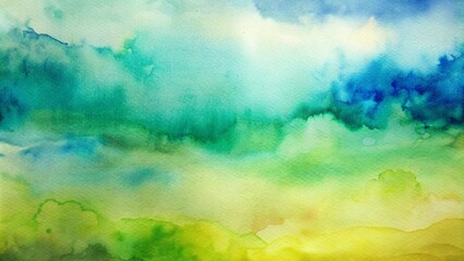 Wall Mural - Fantasy smooth light yellow, green shades and blue watercolor paper textured for grunge design, vintage cards, and templates. Pastel ink colors wet effect hand drawn canvas aquarelle background. 