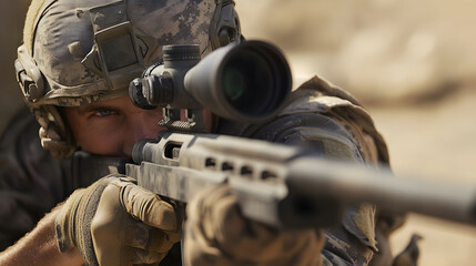 Poster - Soldier aiming sniper