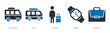 © popcornarts - A set of 5 business icons as tourist bus, bus, traveller