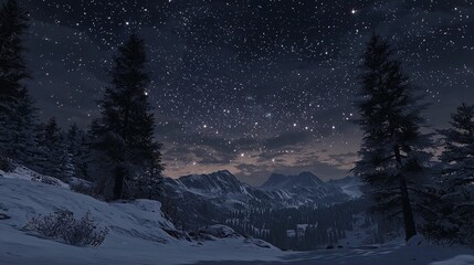 Dark Sky Full of Shiny Stars in the Carpathian Mountains