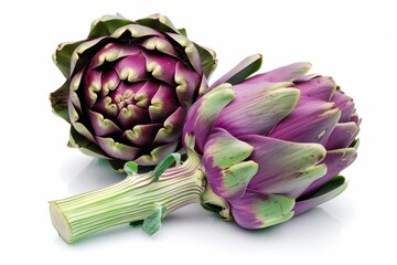 Poster - Half of a large fresh purple artichoke on white background