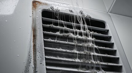 Close-Up of Unusual Grey Fungal Growth on Ceiling Vent Highlighting Biological and Environmental Contamination