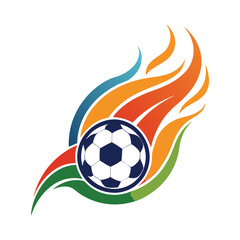 Fire Shoot Logo Design. Abstract Soccer Ball Combination with Colorful Fire Concept Symbol Design.