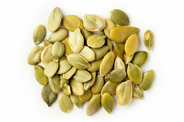 Pumpkin seeds isolated top view on white background