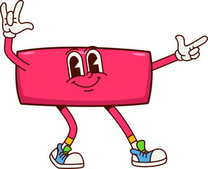 Poster - Cartoon math minus sign groovy character. Isolated vector cute and funny mathematics symbol for subtraction tasks with adorable playful expression and quirky smiling face. School math educational sign