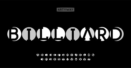 Fototapete - Balls font, negative space cutout letters, billiard inspired font for gaming design, retro modern headline, creative bar logo, classic yet trendy typography. Vector typeset.