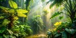© A.Rod - A lush tropical forest bathed in sunlight and cascading rain, revealing a hidden oasis of greenery.