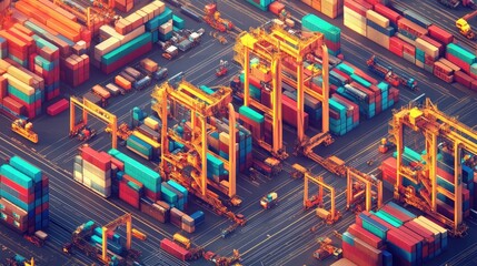 Wall Mural - Aerial View of Busy Container Terminal Operations