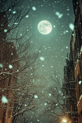 Sticker - Snowy Night with Full Moon