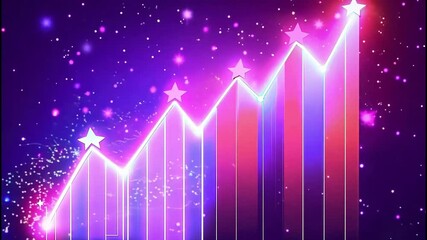 Wall Mural - neon line graph with stars on a purple background